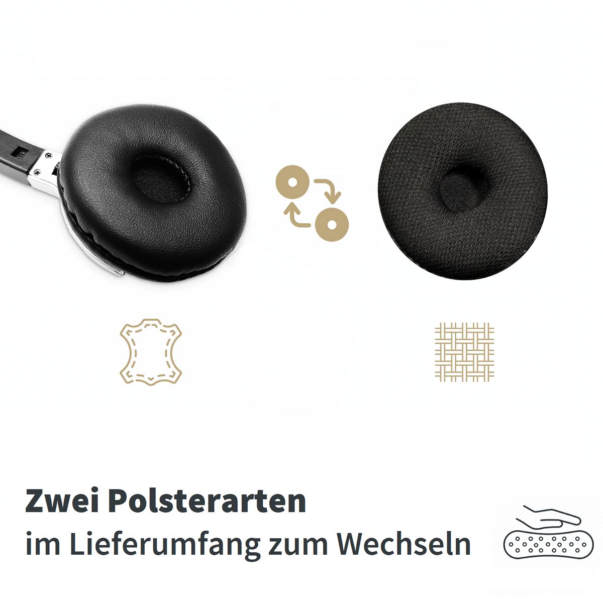 GEQUDIO Headset für GX5+ GA-3 GZ-2 GZ-6 GZ-8, kompatibel für Gigaset mit RJ Anschluss Telefon, Poly/Polycom - inklusive RJ Kabel - Kopfhörer & Mikrofon mit Ersatz Polster - 60g leicht (1-Ohr)