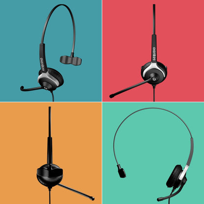 GEQUDIO Headset für GX5+ GA-3 GZ-2 GZ-6 GZ-8, kompatibel für Gigaset mit RJ Anschluss Telefon, Poly/Polycom - inklusive RJ Kabel - Kopfhörer & Mikrofon mit Ersatz Polster - 60g leicht (1-Ohr)
