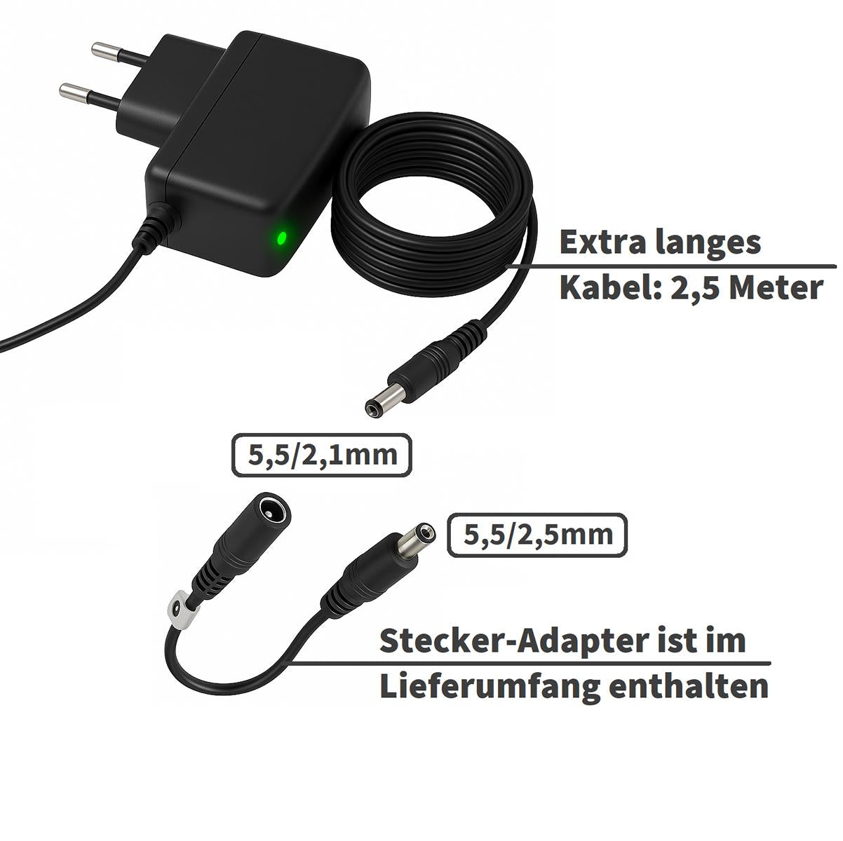 GEQUDIO 12V 2A Netzteil für Stoov & Universal Kinder Elektroauto 5,5mm
