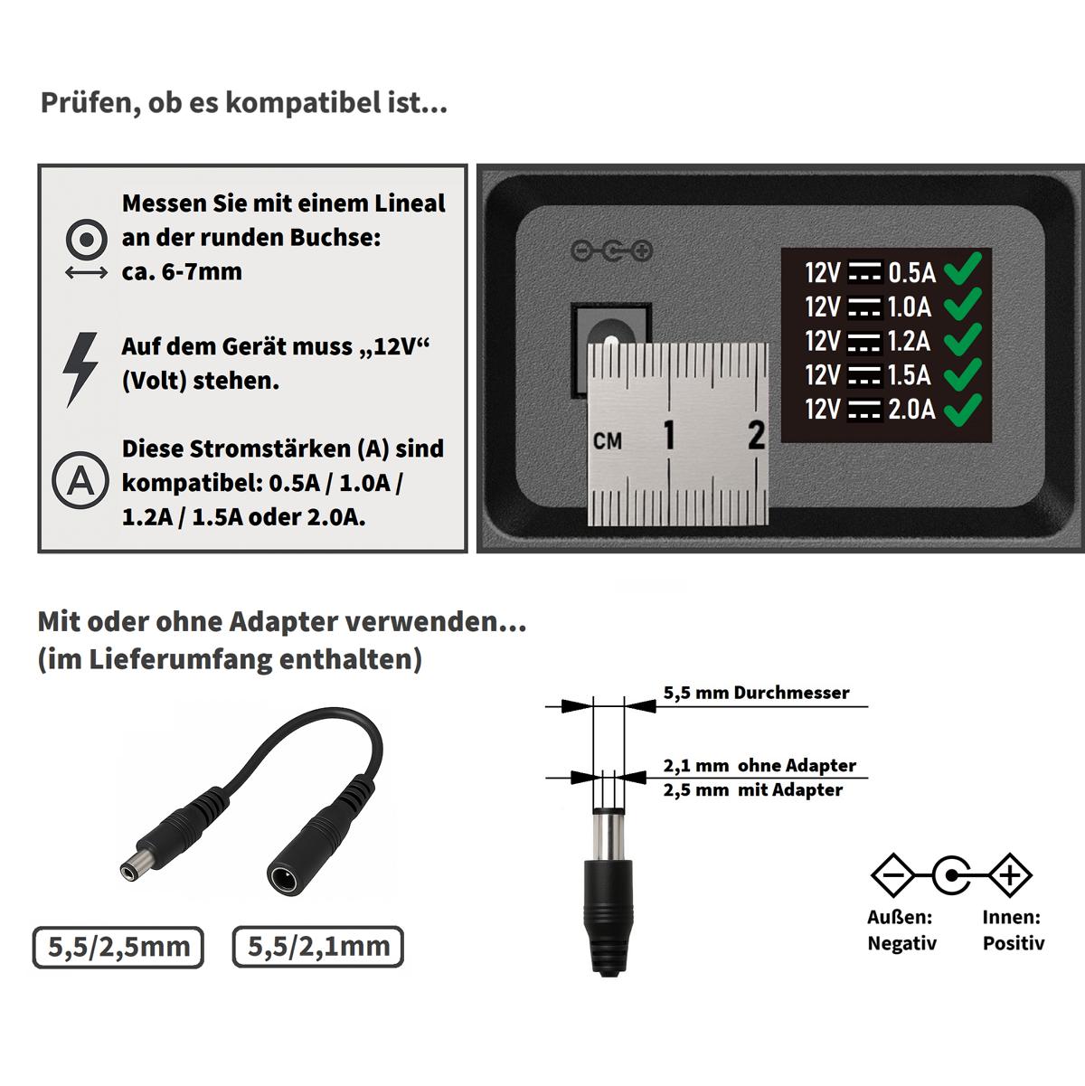 GEQUDIO 12V 2A Netzteil für Stoov & Universal Kinder Elektroauto 5,5mm