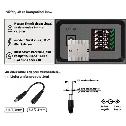 GEQUDIO 12V 2A Netzteil für Stoov & Universal Kinder Elektroauto 5,5mm