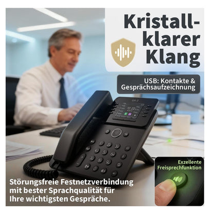 GEQUDIO GA-3 Festnetztelefon Schnurgebunden mit Anrufbeantworter und Farbdisplay
