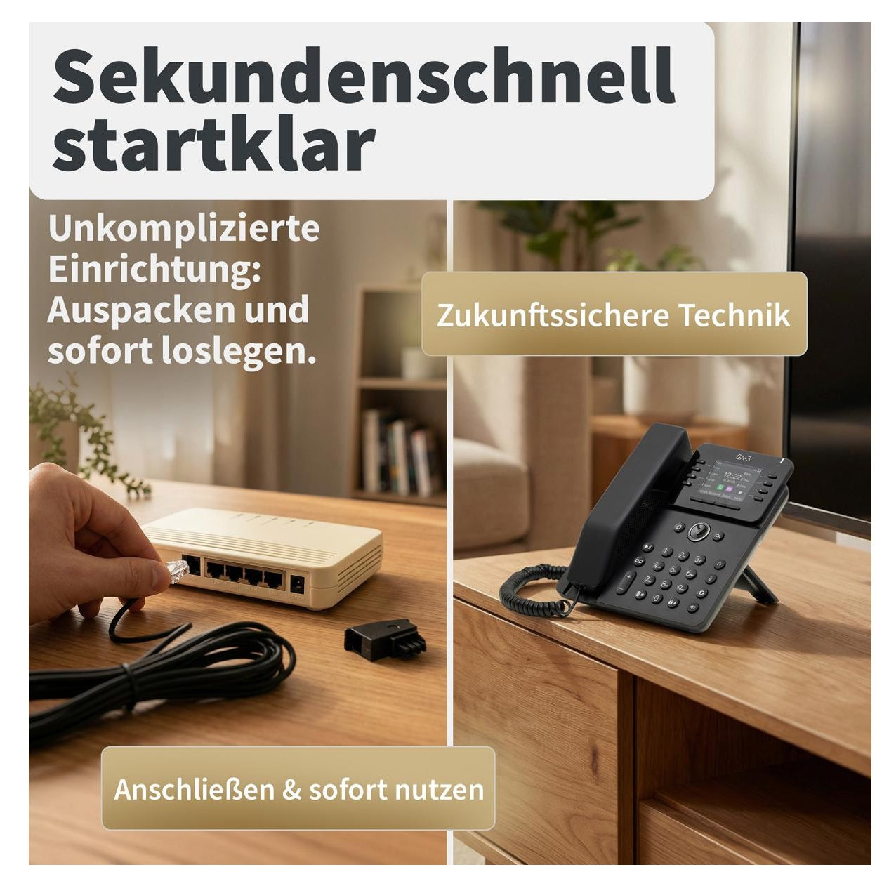 GEQUDIO GA-3 Festnetztelefon Schnurgebunden mit Anrufbeantworter und Farbdisplay