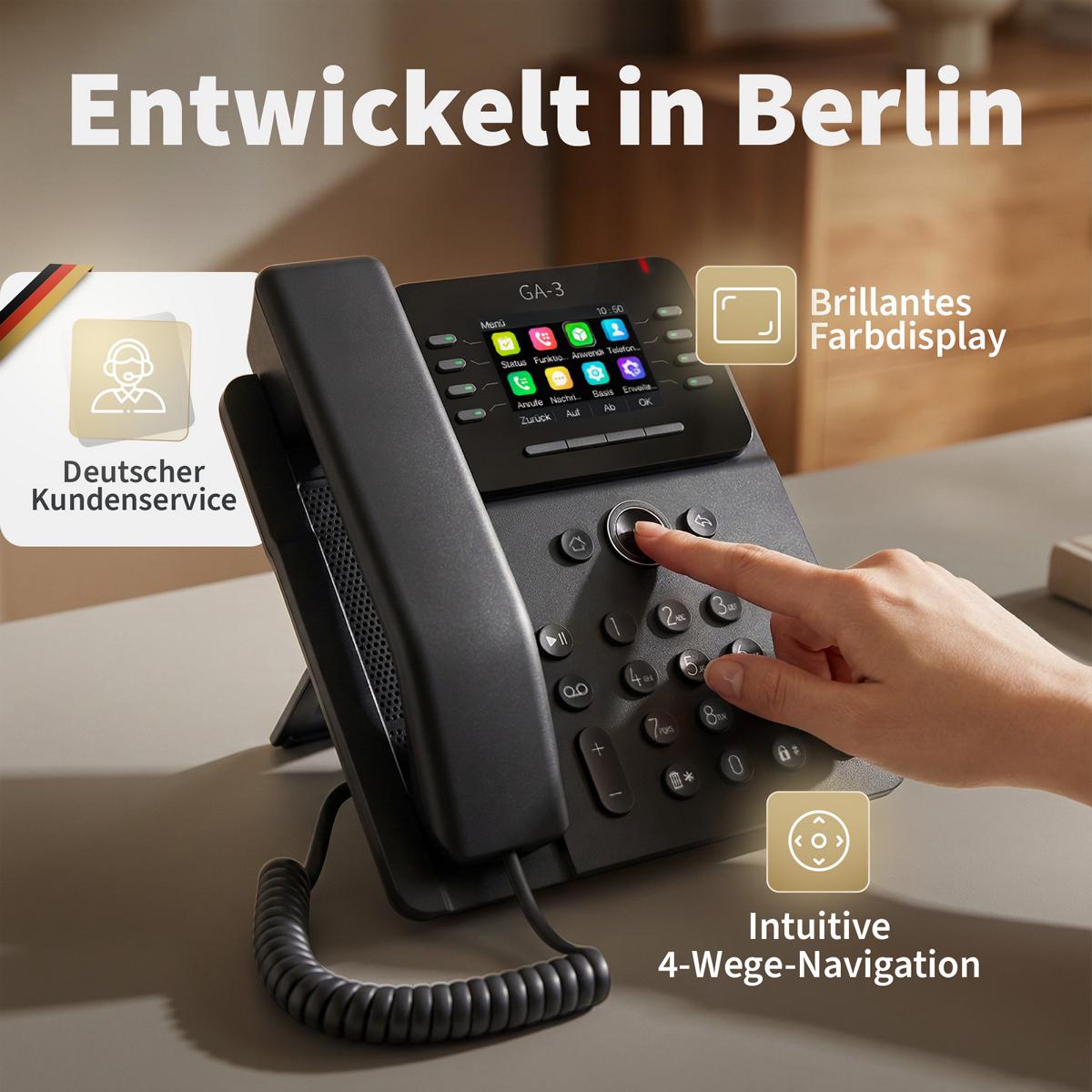 GEQUDIO GA-3 Festnetztelefon Schnurgebunden mit Anrufbeantworter und Farbdisplay