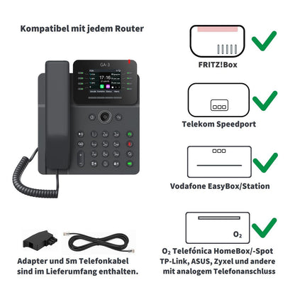GEQUDIO GA-3 Festnetztelefon Schnurgebunden mit Anrufbeantworter und Farbdisplay