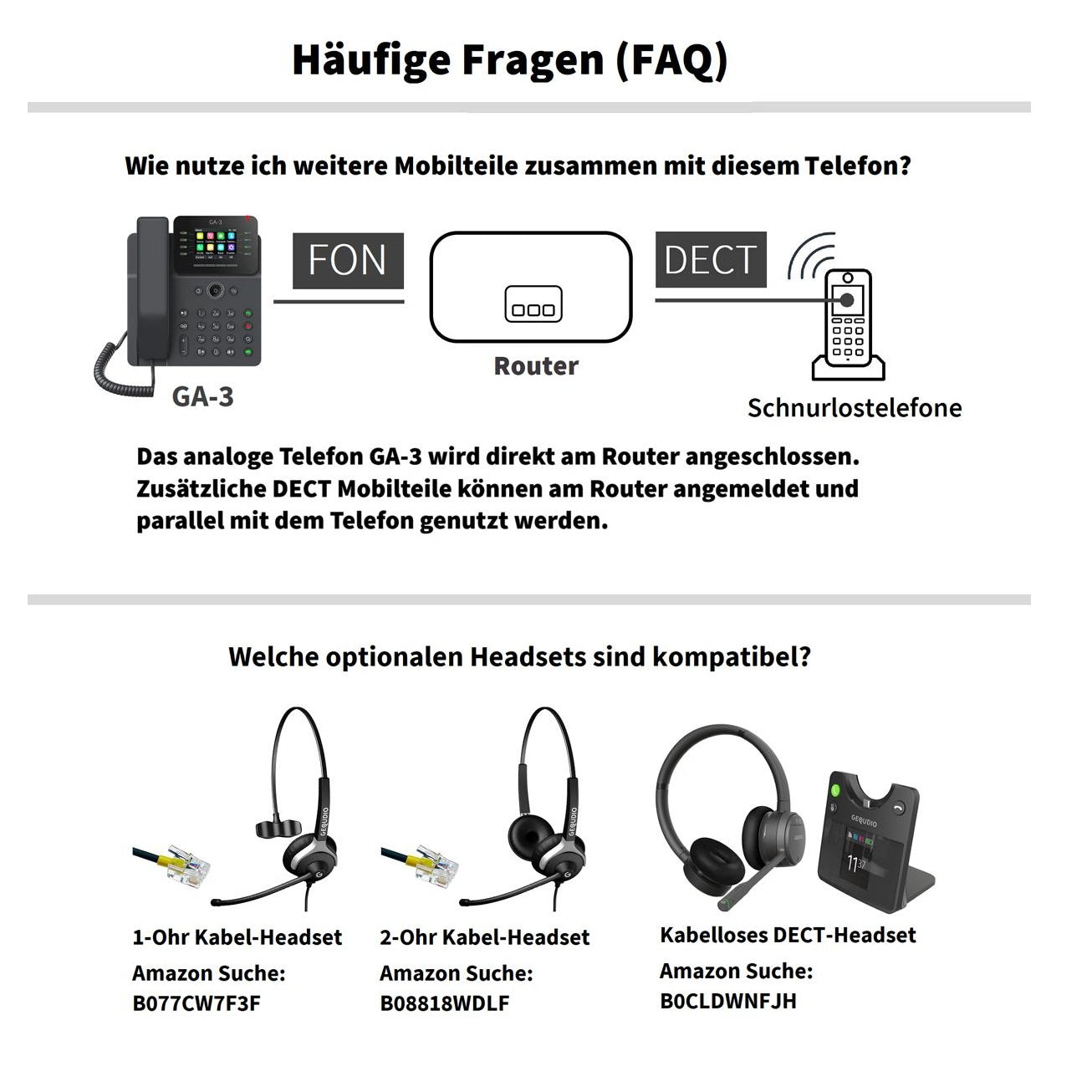 GEQUDIO GA-3 Festnetztelefon Schnurgebunden mit Anrufbeantworter und Farbdisplay
