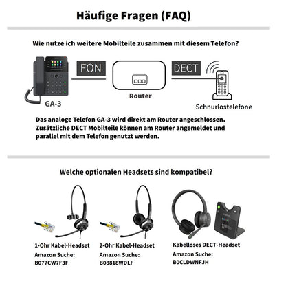 GEQUDIO GA-3 Festnetztelefon Schnurgebunden mit Anrufbeantworter und Farbdisplay