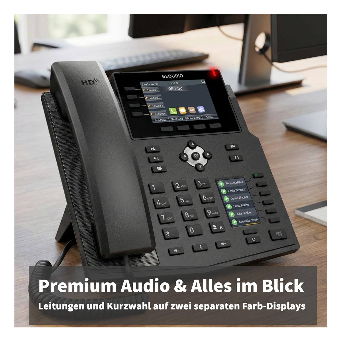 GEQUDIO IP Telefon GX5+ mit Netzteil & Bluetooth Headset - Fritzbox, Telekom kompatibel