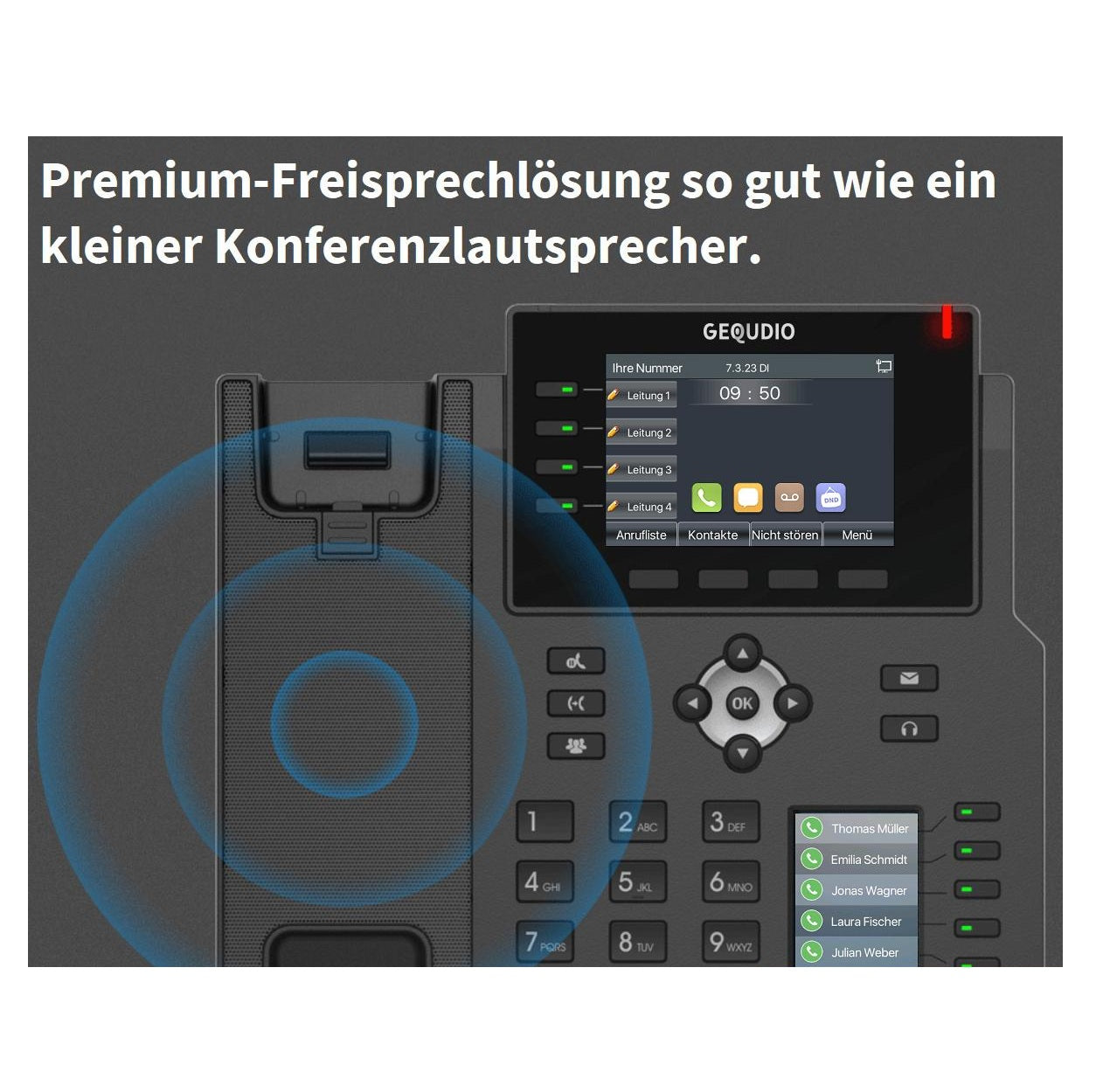 GEQUDIO IP Telefon GX5+ mit Netzteil & Bluetooth Headset - Fritzbox, Telekom kompatibel