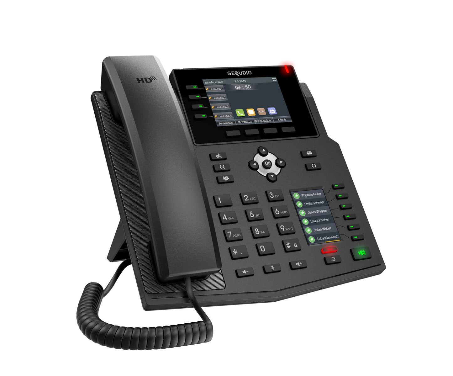 GEQUDIO IP Telefon GX5+ mit Netzteil & 1-Ohr Kabel-Headset - Fritzbox, Telekom kompatibel