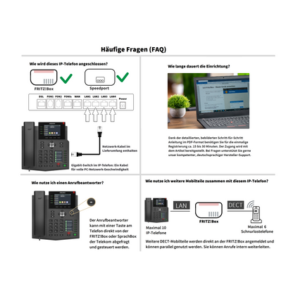 GEQUDIO IP Telefon GX5+ mit Netzteil & High-End DECT Headset - Fritzbox, Telekom kompatibel
