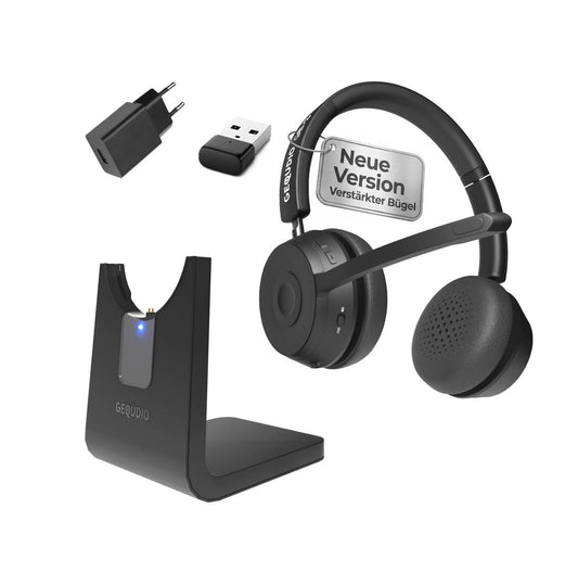 GEQUDIO Schnurlos Headset GB-2 mit Ladestation (mit USB-Adapter)