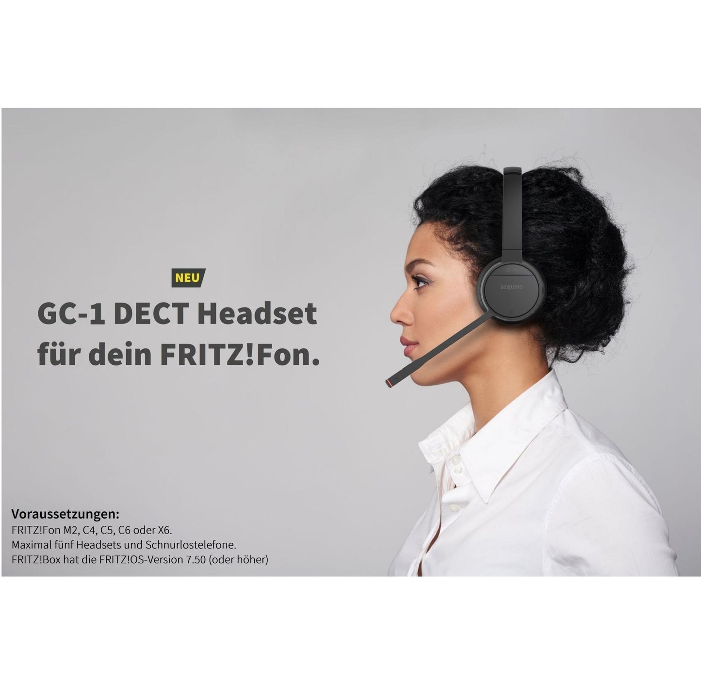 GEQUDIO GC-2 DECT Headset (2-Ohr) & Ladeschale für FritzBox