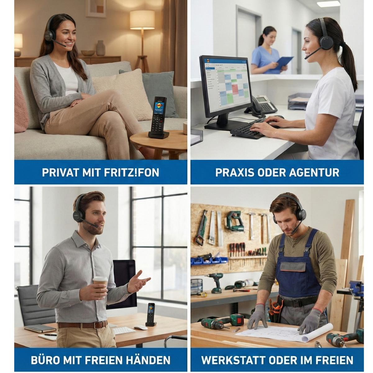 GEQUDIO GC-2 DECT Headset (2-Ohr) & Ladeschale für FritzBox