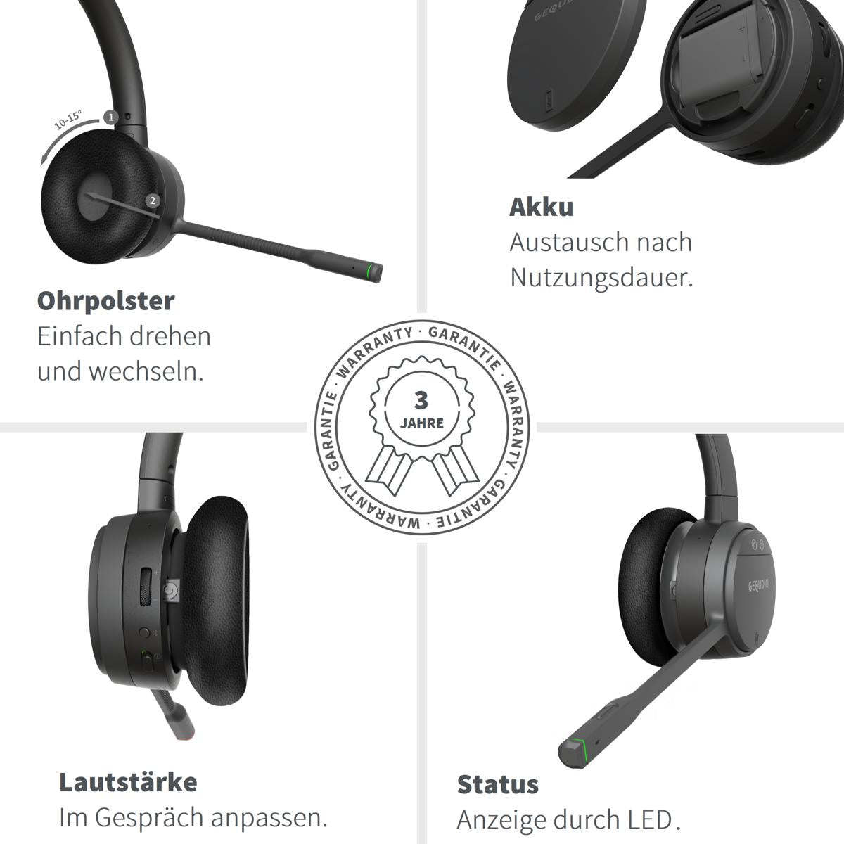 GEQUDIO GC-2 DECT Headset (2-Ohr) & Ladeschale für FritzBox