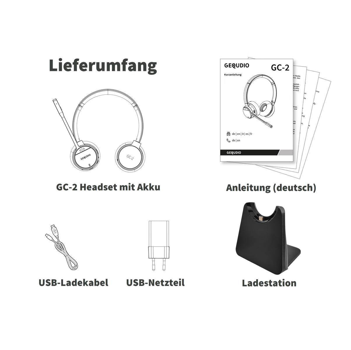 GEQUDIO GC-2 DECT Headset (2-Ohr) & Ladeschale für FritzBox