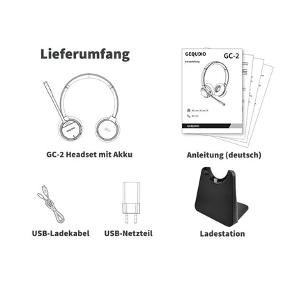GEQUDIO GC-2 DECT Headset (2-Ohr) & Ladeschale für FritzBox