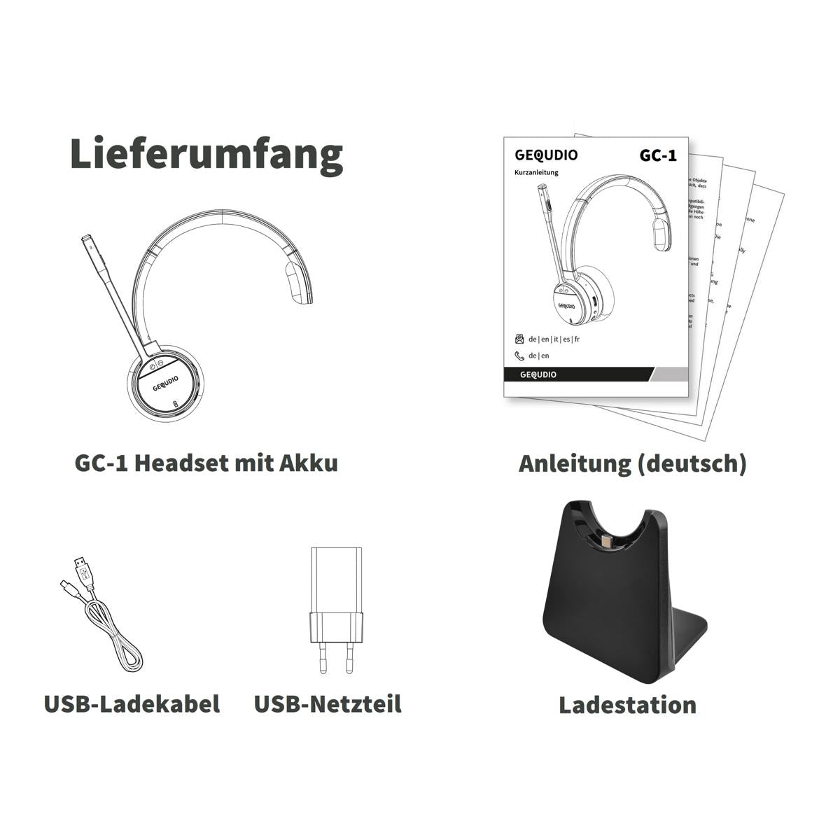 GEQUDIO GC-1 DECT Headset (1-Ohr) & Ladeschale für FritzBox
