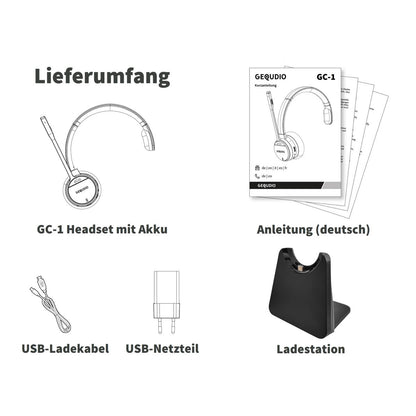 GEQUDIO GC-1 DECT Headset (1-Ohr) & Ladeschale für FritzBox
