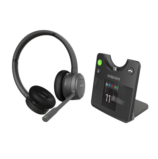GEQUDIO GC-4 DECT und Bluetooth Dual Headset (2-Ohr) mit Active Noise-Cancelling