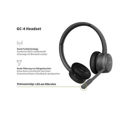 GEQUDIO GC-4 DECT und Bluetooth Dual Headset (2-Ohr) mit Active Noise-Cancelling