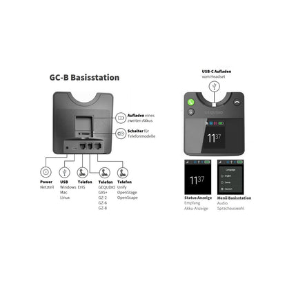 GEQUDIO GC-4 DECT und Bluetooth Dual Headset (2-Ohr) mit Active Noise-Cancelling