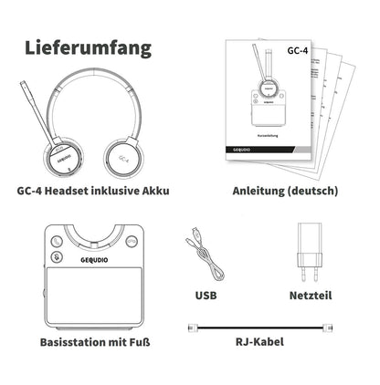 GEQUDIO GC-4 DECT und Bluetooth Dual Headset (2-Ohr) mit Active Noise-Cancelling
