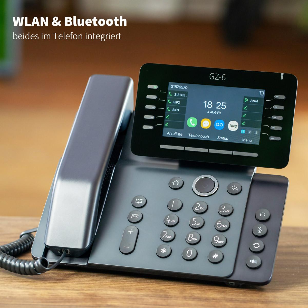 GEQUDIO IP Telefon GZ-6 mit Netzteil & Bluetooth Headset - Fritzbox, Telekom kompatibel