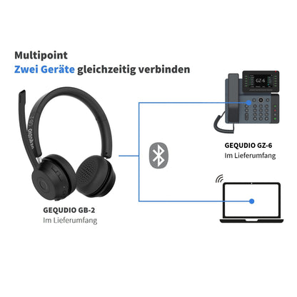 GEQUDIO IP Telefon GZ-6 mit Netzteil & Bluetooth Headset - Fritzbox, Telekom kompatibel