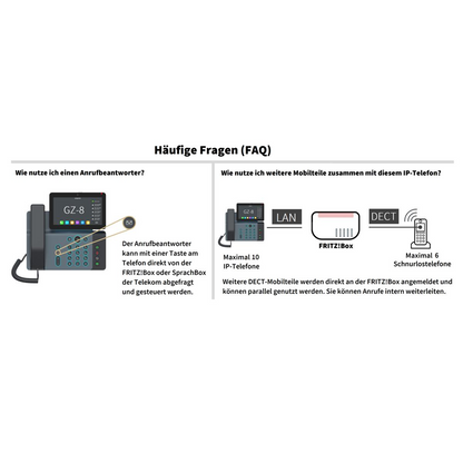 GEQUDIO High-End IP Telefon GZ-8 mit Netzteil & Bluetooth Headset - Fritzbox, Telekom kompatibel