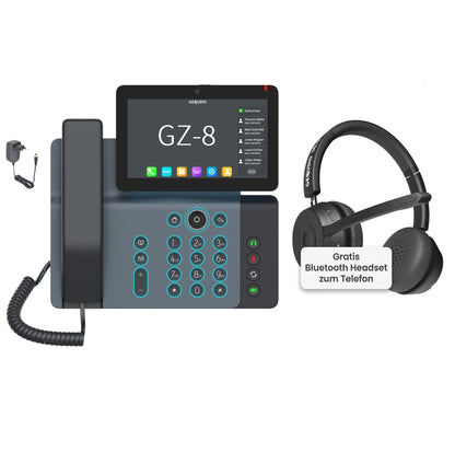 GEQUDIO High-End IP Telefon GZ-8 mit Netzteil & Bluetooth Headset - Fritzbox, Telekom kompatibel