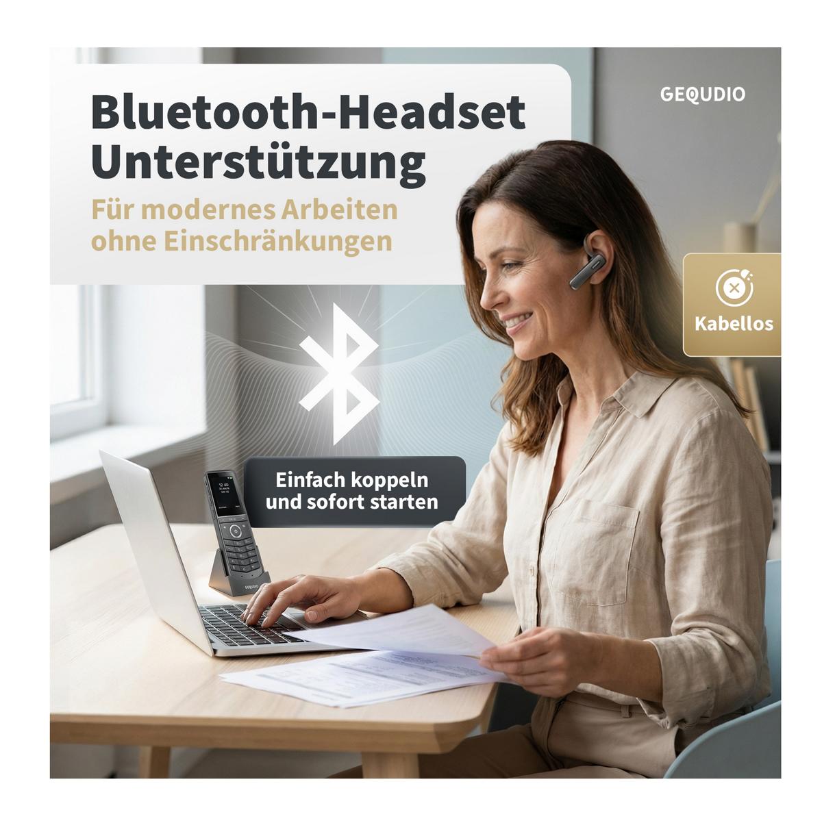 GEQUDIO GW-20 WLAN IP Telefon schnurlos – Wi-Fi 6 Modul & WLAN Roaming – IP67 wasserdicht, Bluetooth – Inkl. Ladeschale, kompatibel mit Fritzbox, Telekom, SIP (Edition 2026)