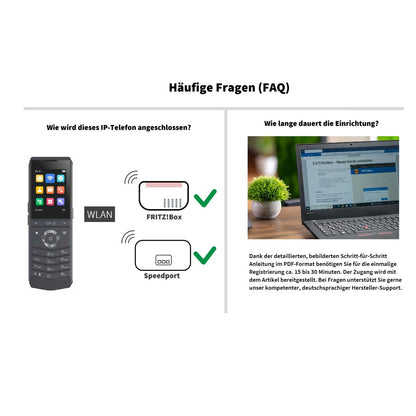 GEQUDIO GW-20 WLAN IP Telefon schnurlos – Wi-Fi 6 Modul & WLAN Roaming – IP67 wasserdicht, Bluetooth – Inkl. Ladeschale, kompatibel mit Fritzbox, Telekom, SIP (Edition 2026)