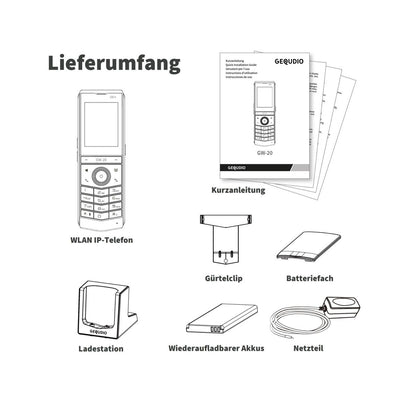 GEQUDIO GW-20 WLAN IP Telefon schnurlos – Wi-Fi 6 Modul & WLAN Roaming – IP67 wasserdicht, Bluetooth – Inkl. Ladeschale, kompatibel mit Fritzbox, Telekom, SIP (Edition 2026)