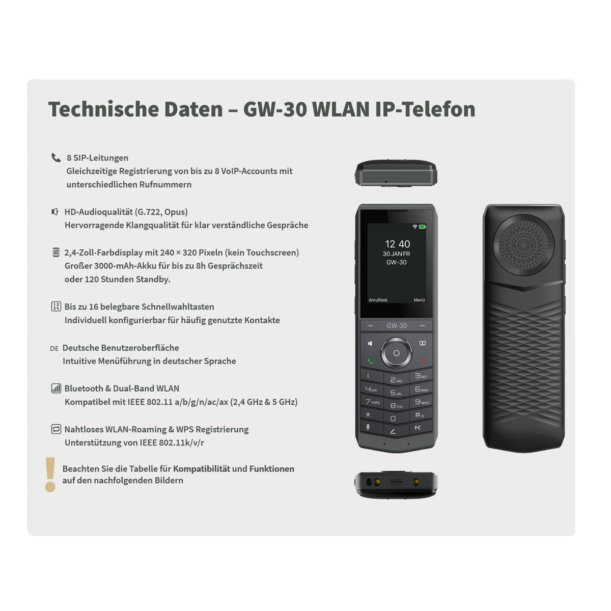 GEQUDIO GW-30 WLAN IP Telefon schnurlos